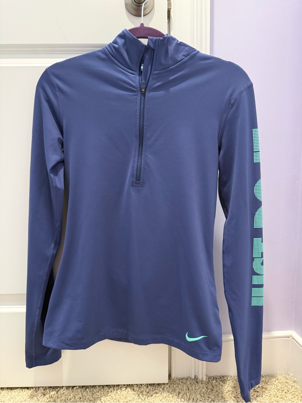 Nike Women's Blue Quarter-Zip Top with Teal Accents